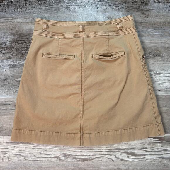 Pilcro Anthropologie Tan Cotton Mini Skirt Contrast Stitching Utility Style - Picture 4 of 6